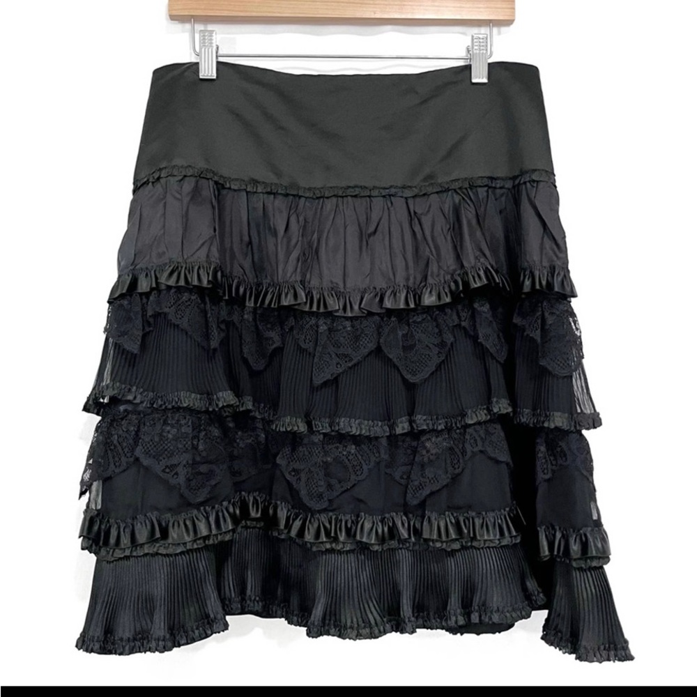 Nanette Lepore silk black skirt . Silk and lace tiers . Victorian goth